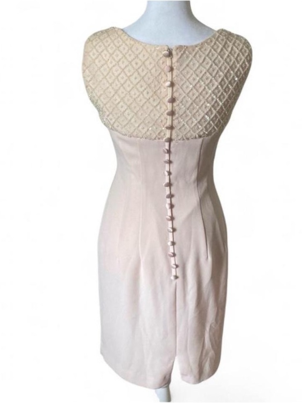 Donna Morgan Petites Silk Blush Pink Beaded Sheath Cocktail Dress Est. Size 2/4P - Picture 3 of 7